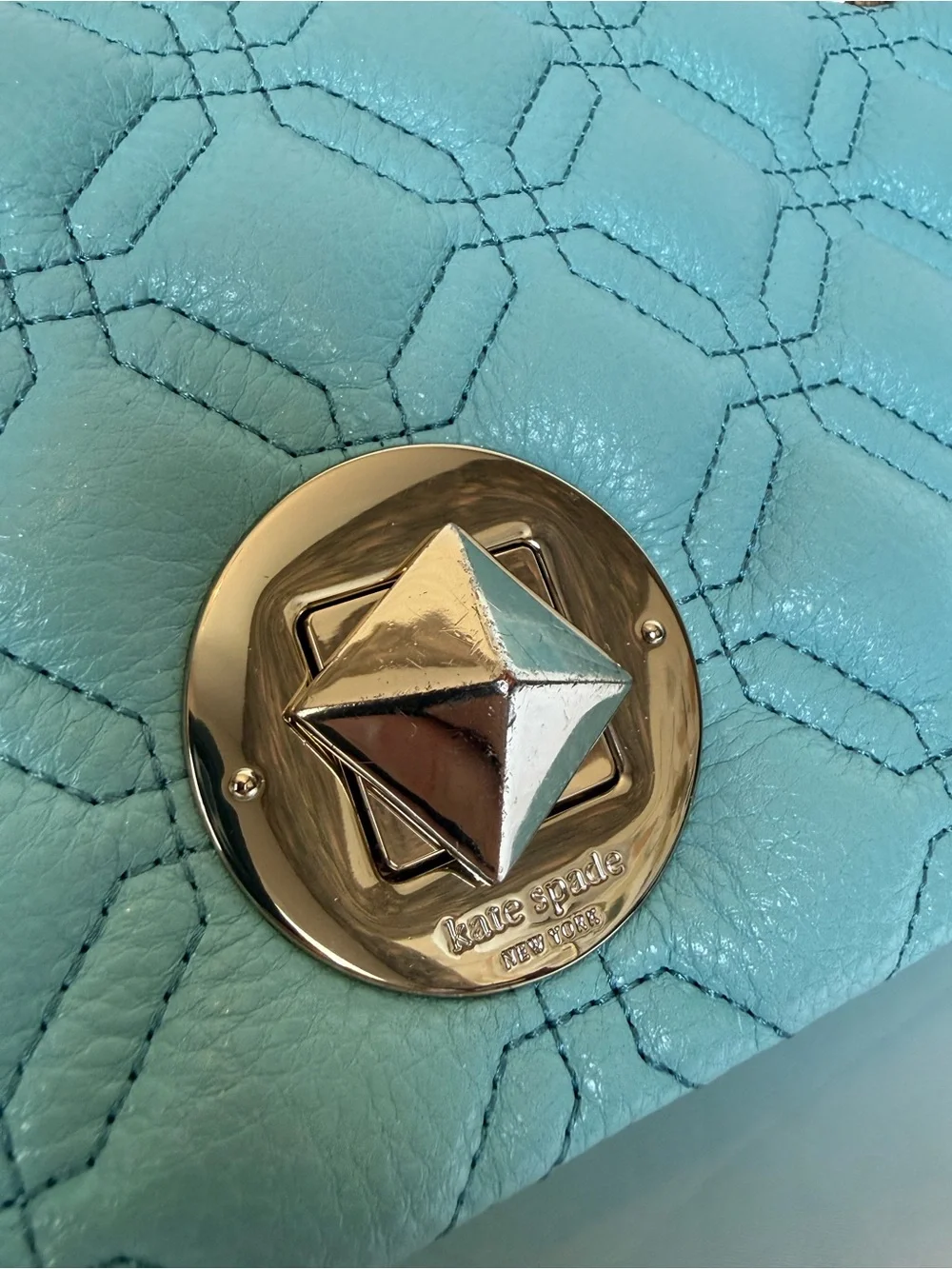 Kate Spade New York Blue Pebbled Leather Quilted Chain Shoulder Bag COA